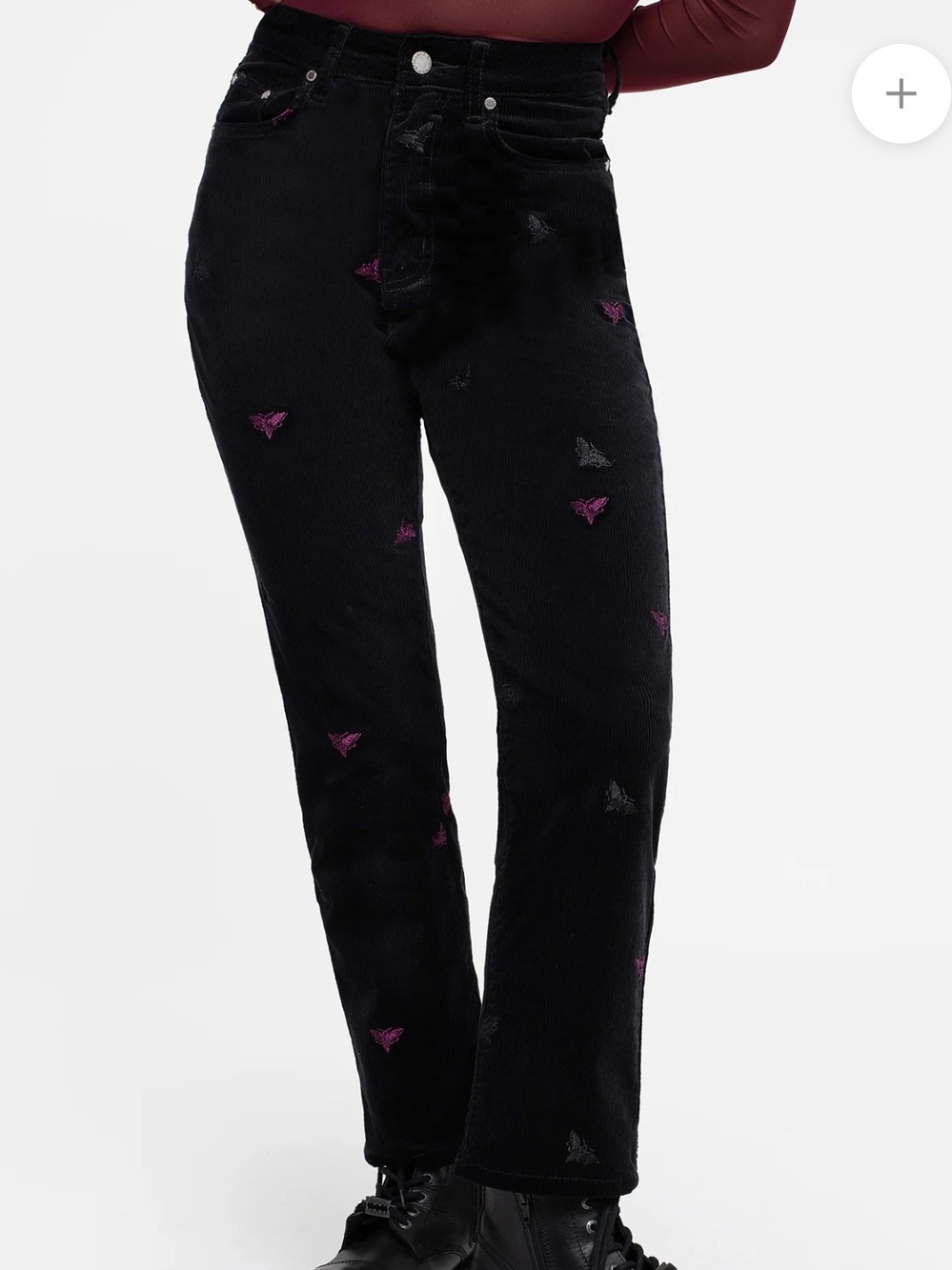 Disturbia Black Straight-Leg Jeans with Purple Butterfly Embroidery